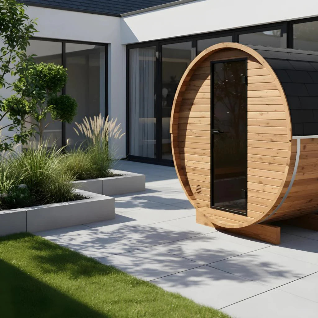 Thermo Wood Barrel Sauna with Window - Regular with Changing Room (4-6 Person)